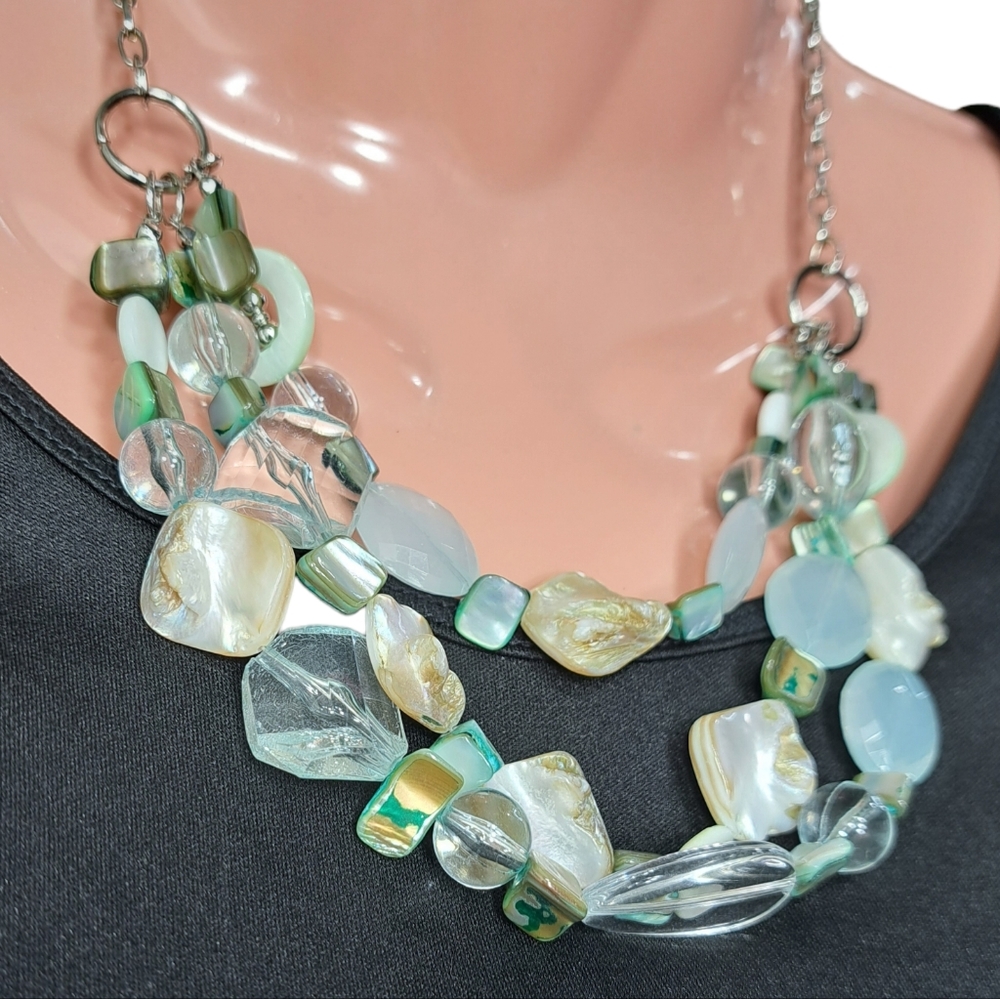 Women's Silver Tone Light Green Faux Mother of Pearls Necklace 10 Inches - Picture 3 of 16
